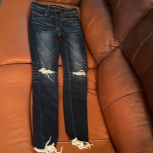 American Eagle size 2long super hi-rise skinny destructive jeans